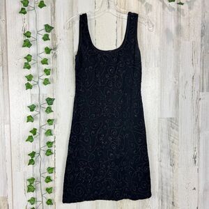 Vtg Rhapsody Dress Women Sz M Black Beaded Sleeveless Cocktail Bodycon Y2K USA